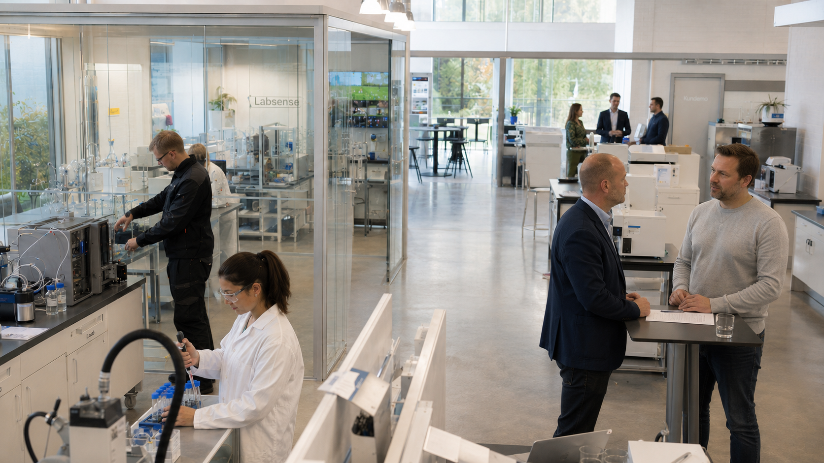 Översikt över Labsense-laboratoriet med kunddemo, labbarbete och instrumentvalidering