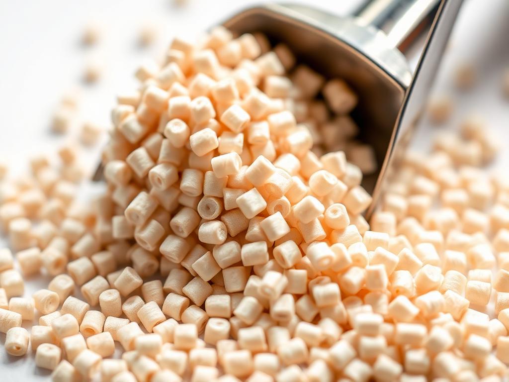Katalysatorpellets i metallskopa, makrobild